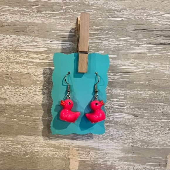 Jewelry - New Pink Resin Rubber Duck Hanging Earrings